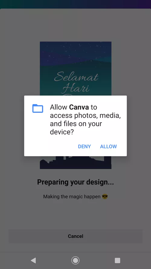 Beri ijin Canva untuk mengakses foto, media, dan file